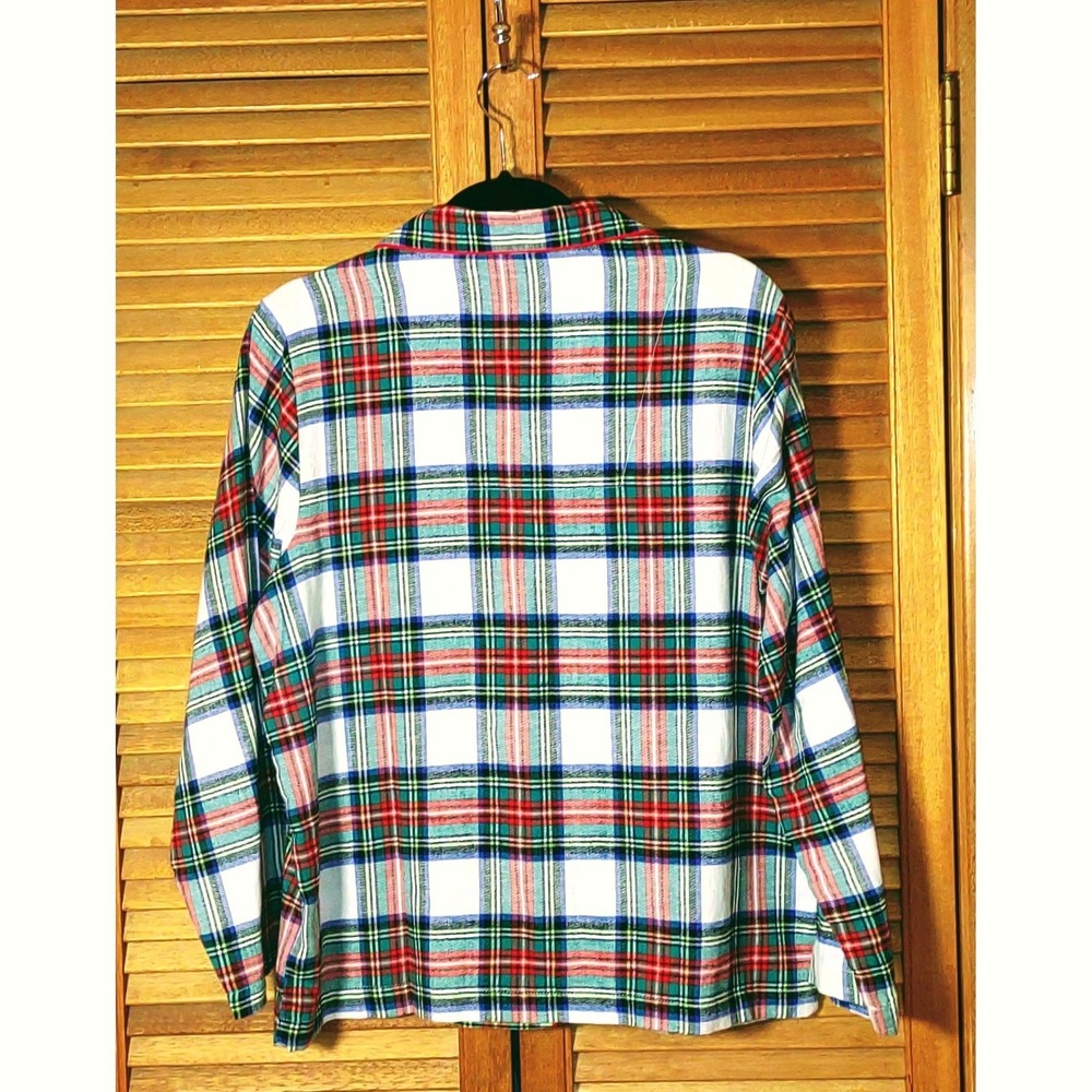 100% Cotton Womens Tratan Plaid Pajama Top Red Green Blue White Holiday - Size L - Picture 3 of 7